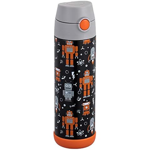 Snug Kids Water Bottle - insulated stainless steel thermos with straw (Girls/Boys) - Robots, 17oz Cover