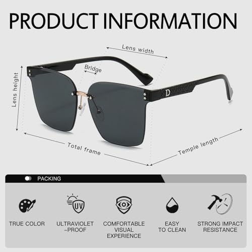 Women Sunglasses, Rimless Glasses for Womens Transparent Frameless Eyewear Oversized Sun Glasses Driving3