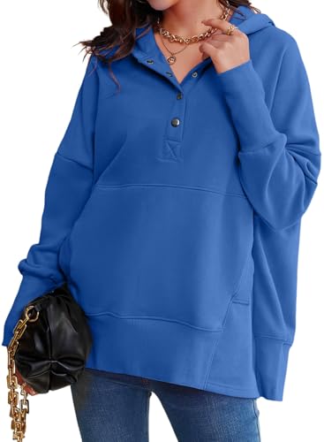 AlvaQ Womens Oversized Sweatshirts Hoodies Fleece Button Neck Hooded Tops Casual Pullover Tunics Winter Outfits 2025