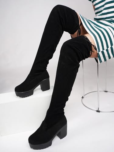 Image of TRYME and Stylish Block Heel Long Ankle Boots for Womens and Girls
