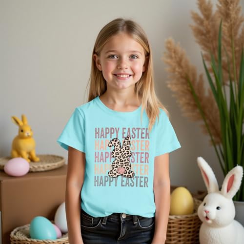 Image of GLIGLITTR Girls Happy Easter Shirts Leopard Bunny Tshirt Cute Rabbit Outfits Kids Easter Holiday Short Sleeve Tee Tops 7-12Y