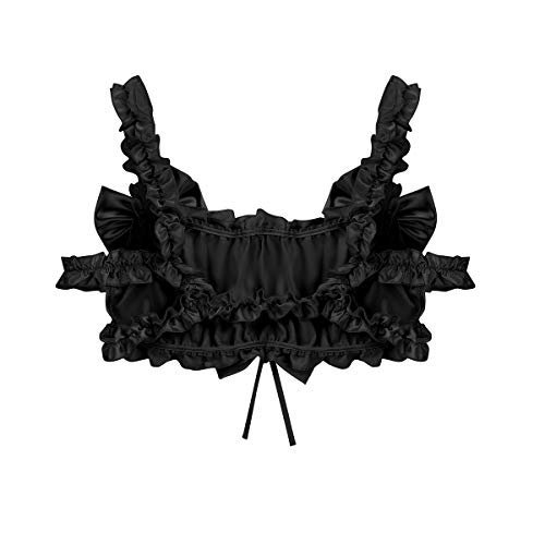 YiZYiF Adult Men's Shiny Satin Frilly Bralette Sissy Training Bra Crop Tops Lingerie Black Medium - Image 5