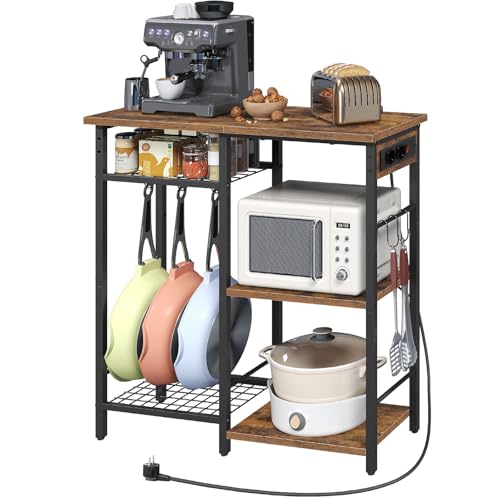 MAHANCRIS Küchenregal mit Steckdosen, Standregal mit 6 Haken, Bäckerregal mit Haken, 30 x 80 x...