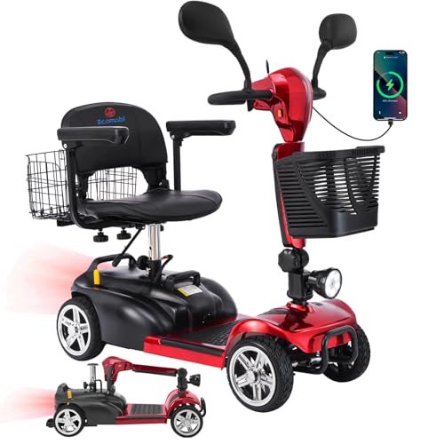 Ecomobi 15-30 Miles 4 Wheels Mobility Scooter for Adults/Seniors, 350W Powered & 8/9″ tire Electric Wheelchair Device w/Removeable Battery, 2*Baskets/Rear Tail Lights, Compact Duty Mobile for Elderly