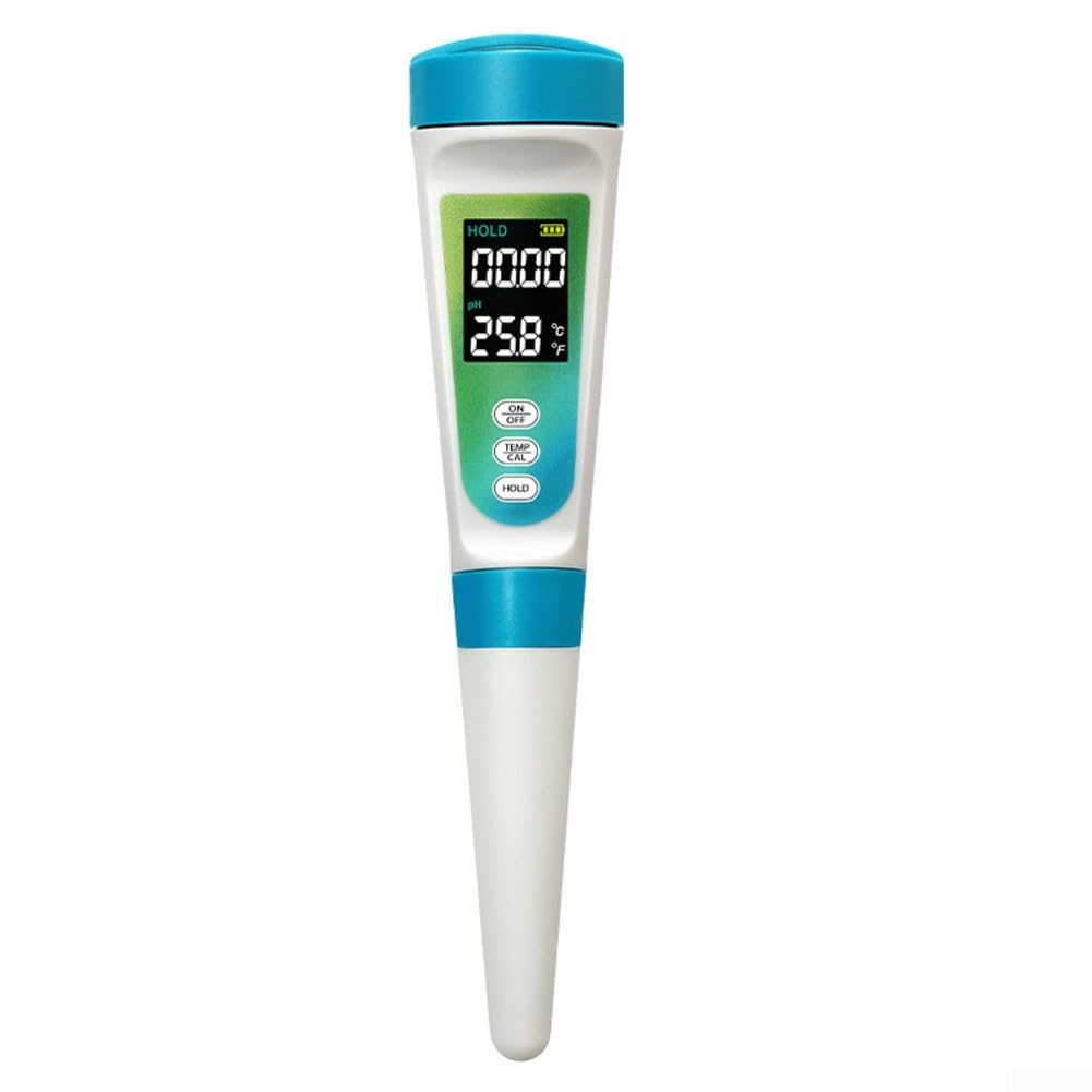 Misuratore di pH e acidità 2 in 1 con indicatore di temperatura, sonda in acciaio inox per alimenti semisolidi come formaggio, marmellata, salsicce, creme e lozioni, gamma di pH 0,00-14,00