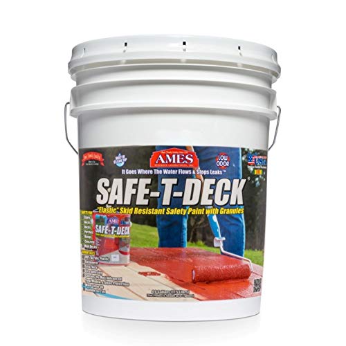 Ames Safe-T-Deck Granulated Floor & Deck Coating - Grey 5 Gallon - Concrete Sealer and Floor Paint, Perfect for Outdoor Paint Use On Decks, Porches, Brick and More to Restore Surfaces - Made in USA