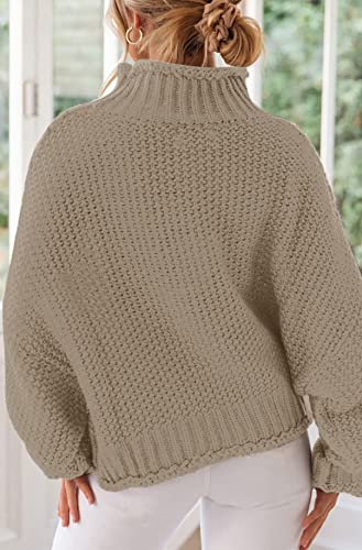 Image of ZESICA Women's Turtleneck Batwing Sleeve Loose Oversized Chunky Knitted Pullover Sweater Jumper Tops,Camel,XX-Large