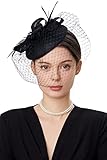 BABEYOND Feder Fascinators Hut Damen Blumen Schleife Mesh Hochzeit Braut Elegant Fascinator Haarreif Cocktail Tee Party Damen Fasching Kostüm Accessoires (Schwarz)