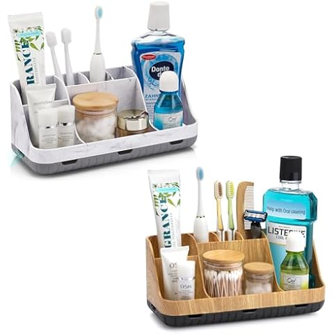 Bundle-2 Items: Bathroom Organizer Countertop and Toothbrush Holder Cover