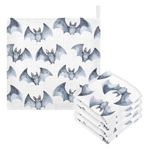 Image of vvfelixl Watercolor Bat Baby Burp Cloths Baby Muslin Washcloths for Boys Girls Cotton Babys Face Towel for Newborn Soft 11.8 X 11.8 in, 5 Pack