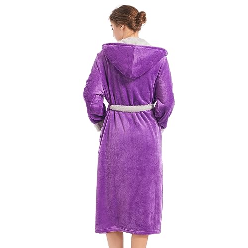 Image of Inner Wish Women Hooded Plush Robe, Fleece Highly Absorbent Cozy Warm Bathrobe