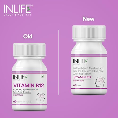 Image of INLIFE Vitamin B12 (Methylcobalamin) 1500mcg Supplement with ALA, Folic Acid, Vitamin D3 | Nerve and Brain Health for Men & Women - 60 Tablets(Pack Of 1, 60)