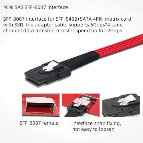 Cable Interno Mini SAS SFF-8087 a 4X SATA 7PIN 1M Rojo miniatura 4