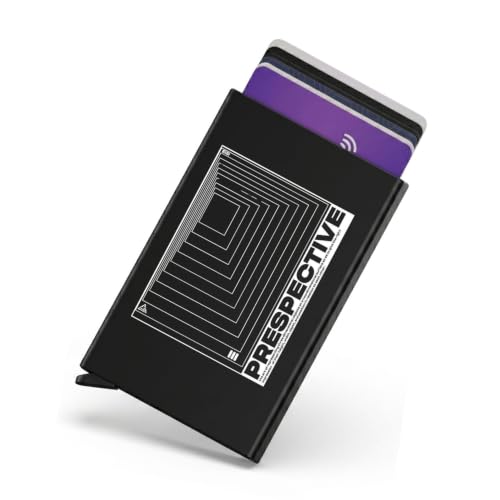 Image of Zip-Tap NFC Digital Contact Sharing Wallet Black Metal Laser Engraved Cyberpunk Design with Software Included RFID Blocking Aluminum Perspective