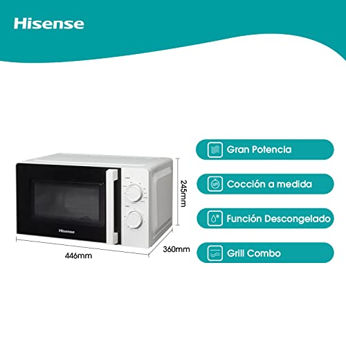 Hisense-H20MOWS1HG-Microondas-Capacidad-de-20-L-700-W-de-Potencia-900-W-Grill-5-Niveles-Temporizador-30-Min-Modo-Descongelar-Tirador-Acabado-Blanco