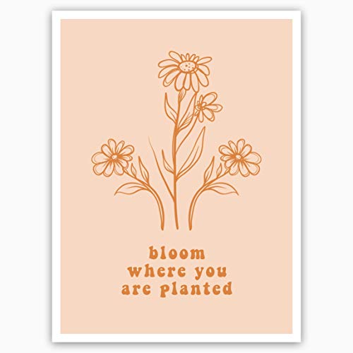 Bloom Where You Are Planted Quote Poster | Minimal Botanical Print | Modern Peach Poster | Plant Lover Gift |...