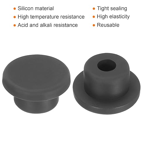 Image of UXCELL High Temp Silicone T-Shaped Rubber Stopper Plugs - Dia 17mm /0.66 inch, Black, Pack of 10 (OD 25mm) - Waterproof & Sealing Plugs for Powder Coating & Plating