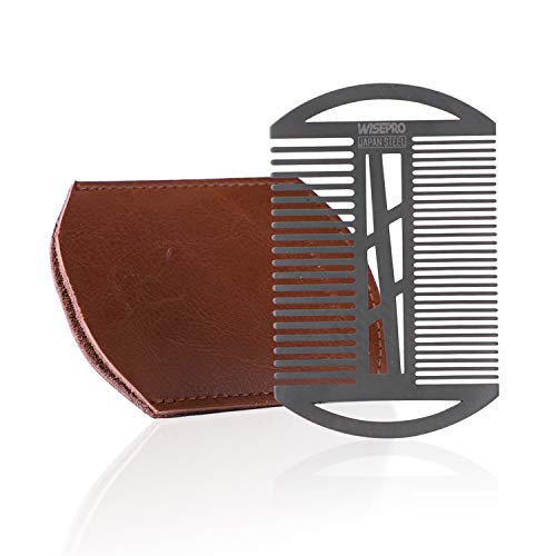 EDC Credit Card Size Beard Hair Comb for Men Titanium Dual Action Fine & Coarse Teeth Wallet Comb Comes with PU Leather Case -Great for Head Hair, Beard & Mustache