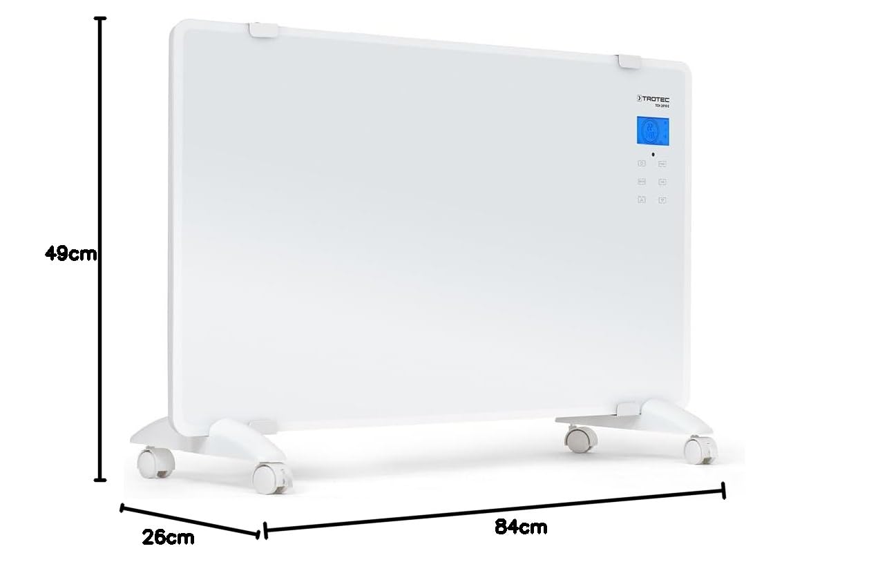 TROTEC Convector Cristal de Diseño TCH 2010 E, 2.000 W, Calefactor, Radiador, Control Temperatura Automático, 2 Niveles de Calor, Mando a Distancia, Pantalla LCD táctil