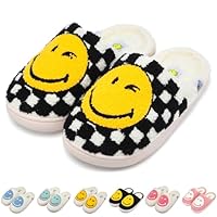 SMILEYWORLD® Kids Slippers Boys Girls Memory Foam Plush Slipper Cozy Warm Indoor House Shoes,Black White,3/3.5 UK
