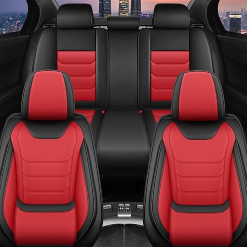 Image of Car Seat Covers Fit for Chevrolet Tahoe 1995-2025, Leather Automotive Seat Covers for Trucks, Heavy-Duty Wear Resistant Seat Protectors, Easy to Install, 5 Seats, Black Red