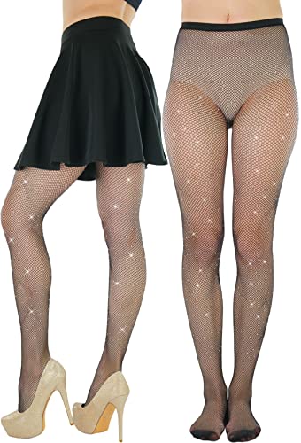 Image of ToBeInStyle Women's Fine Fishnet Pattern Pantyhose w /Back Seam & Rhinestones