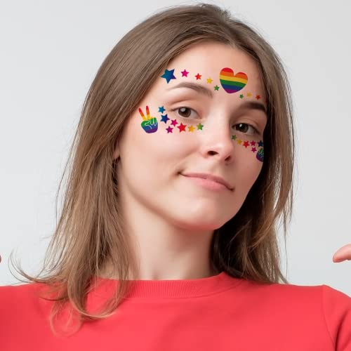 10 Sheets Rainbow Temporary Tattoos Pride Day Rainbow Face Eyes Tattoos Decoration Gay Lgbt Butterfly Lips Star Removable Waterproof Body Tattoos Stickers For Pride Parade Party Supplies #TOP4