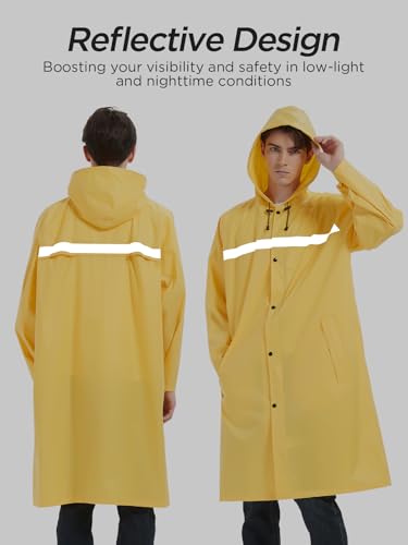 Image of Mens Long Safety Rain Coats with Air Vents Reflective Stripes Waterproof Packable Rain Jacket with Hood Lightweight