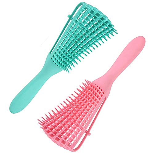 2-Pack Detangling Brush - Hair Detangler Brush for Curly Hair Natural Hair, African American 3a to 4c Kinky Wavy Coily, Wet/Dry Hair - Exfoliating for Shiny Curls, Easy to Clean (Green, Pink)