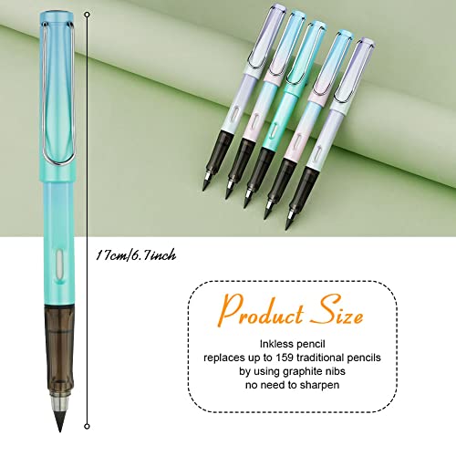 Image of AUAUY 5Pcs Everlasting Pencil, Infinity Pencil With Eraser And Replacement Nibs, Reusable Inkless Pencil For Writing, Drawing, Students Home Office School Supplies(Gradient), Ink black