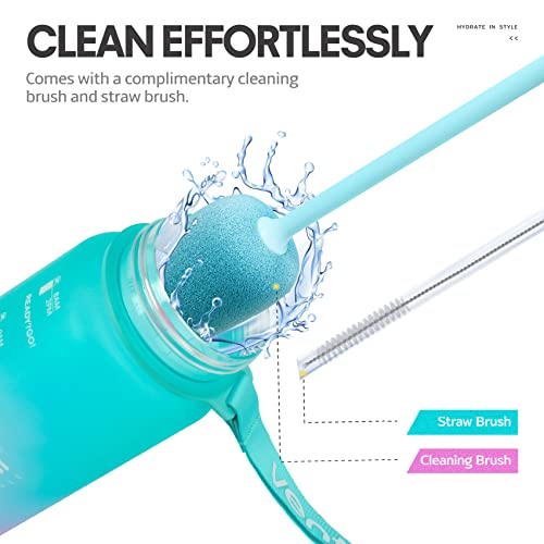 Venture Pal 32 Oz Sports Water Bottle With Time Marker, Carry Strap And Cleaning Brush - Bpa Free, Leak Proof, Straw Lid - Perfect For Fitness And Outdoor Activities #TOP3