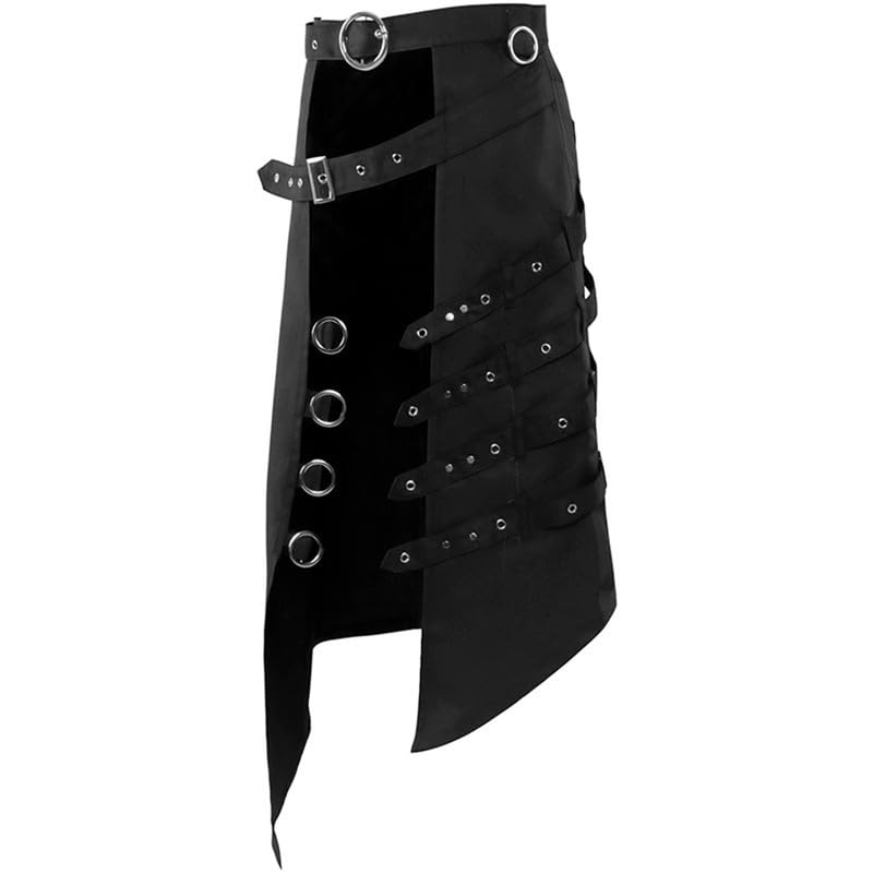 Suncolour Herren Steampunk Cosplay Ritterrock Punk Gothic Retro Schwarz Asymmetrische Halbröcke Herren