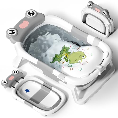 COOSEYA Baby Badewanne, Faltbare Babywanne mit Babybadewanne Stützkissen, Portable Baby Bathtub als Wesentliche Artikel für Neugeborene und Kleinkind, Frosch - Design (Grau) COOSEYA Baby Badewanne, Faltbare Babywanne mit Babybadewanne Stützkissen, Portable Baby Bathtub als Wesentliche Artikel für Neugeborene und Kleinkind, Frosch - Design (Grau)