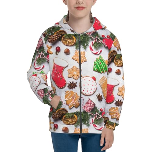 Christmas Gingerbread Cookies Kids Pullover Hoodies Boys Zip Up Sweatshirts Girls Athletic Clothes with Pocket3