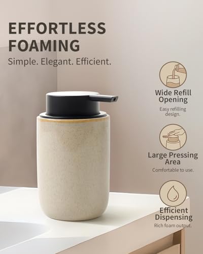 Image of BosilunLife Foam Soap Dispenser - Ceramic Foaming Hand Dispenser for Bathroom Modern Farmhouse Small Soap Dispenser Hand Pump Dispenser for Kitchen Sink (Greige with Speckle, Foam Pump)