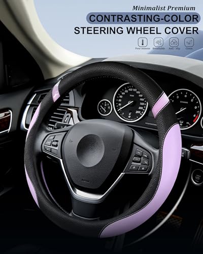 Image of Universal Leather Steering Wheel Cover for Women Steering Wheel Cover for Car 15 inch (Lilac Color)