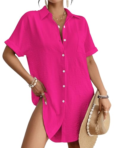 Image of Bsubseach Women Swimsuit Coverup Shirt Dress Button Down Bathing Suit Cover Up Beach Vacation Outfits