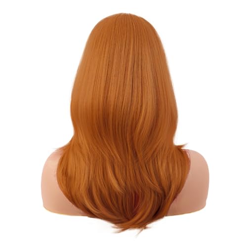 Image of MapofBeauty 20 Inch /50 cm Long Layered With Bangs Straight Synthetic fiber Shoulder Length Hair for Daily Use or Party Wig (Orange)