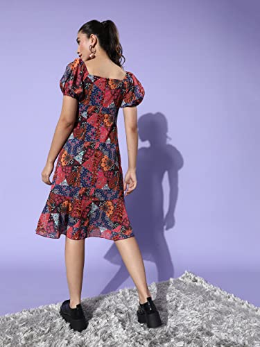 Image of Miss Chase Women's Round Neck Cap Sleeves Lace Knee -Long Skater Dress