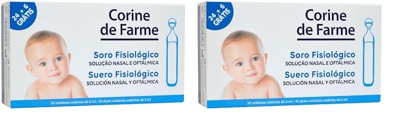 Corine de Farme - Suero Fisiológico para Bebé Unidosis Estériles 30 x 5 ml - Monodosis de Lavado de Ojos, Nariz y Oídos - Fórmula Hipoalergénica - Bebé, Niño y Adulto (Paquete de 2)