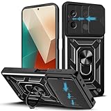 Loyhee Funda para Xiaomi Redmi Note 13 5G (6.67"), Protección de la Cámara Carcasa con Cubierta de Cámara Deslizante y Soporte de Anill PC Dura y TPU Silicone Anti-Choque Case – Negro