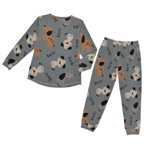 Long Sleeve Pajama Set for Girls Boys Kids,Little Dogs Grey Brown Comfy Nightwear Soft Loungewear,Family Matching PJs Underwear Set 6T2