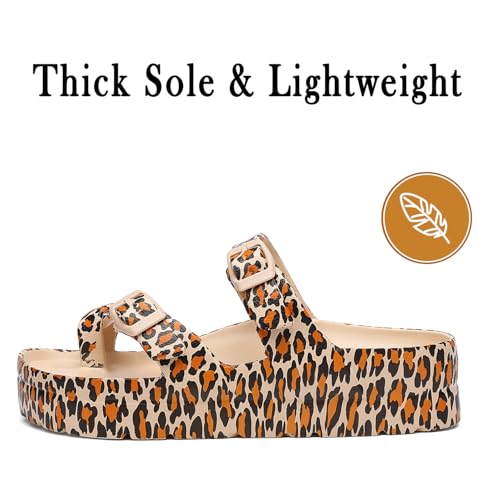 Image of TIKVAW Womens Arch Support Platform Sandals Comfort Slides Thick Soles Flat Sandals With Adjustable Buckle & Ultra Cushion
