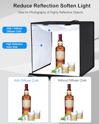 PULUZ Light Box Photography, 24x24 inch Large Photo Studio Light Box, Professional Dimmable Photo Booth with 120 LED Lights & 6 Backdrops for Jewelry and Food Items Product Photography