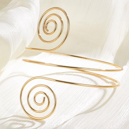 7 Pcs Arm Cuff Jewelry for Women Gold Upper Arm Cuff Bangle Band Armlet Adjustable Arm Cuff Bracelet 6