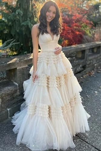 Tiered Tulle Prom Dresses for Women 2025 Glitter Ball Gown Long Formal Dress Evening Party Gowns with Slit - Image 6