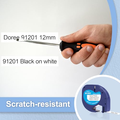 DOREE (Pack of 6) 91201/91221 S0721660 Plastic Tape, 12 mm x 4 m, Black on White - Image 3