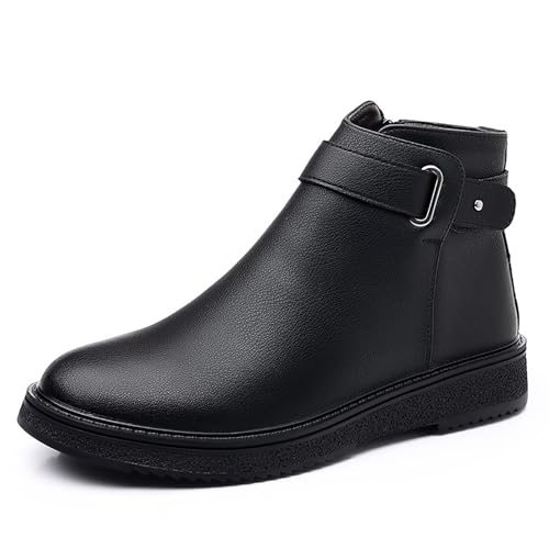 Men's Leather Platform Chelsea Ankle Boots with Side Zipper Fashion Comfortable Anti-Slip Flat Booties for Fall Winter Casual Dress Boots