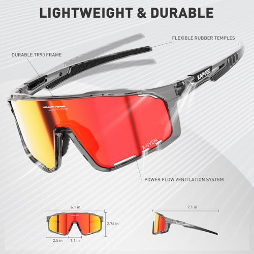 Image of KAPVOE Cycling Sunglasses Men Women K76 | 3 Lenses: PC Day, Black Polarized, Clear Low Light; UV400, 3-Position Nose Pad