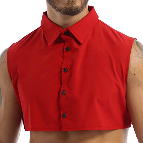 IEFIEL Cuello Falso Desmontable para Hombre Cuello Falso de Algodón de Camisa Suéter Fake Collar Media Camisa Crop Top Vino M Cover